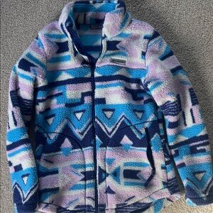 Columbia Ladies Small Geometric Fleece Jacket - Blue and Purple